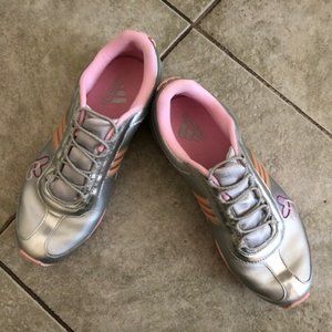 Adidas Athletic Youth 3.5 Silver and Pink Heart Ribbon Girls Sneakers